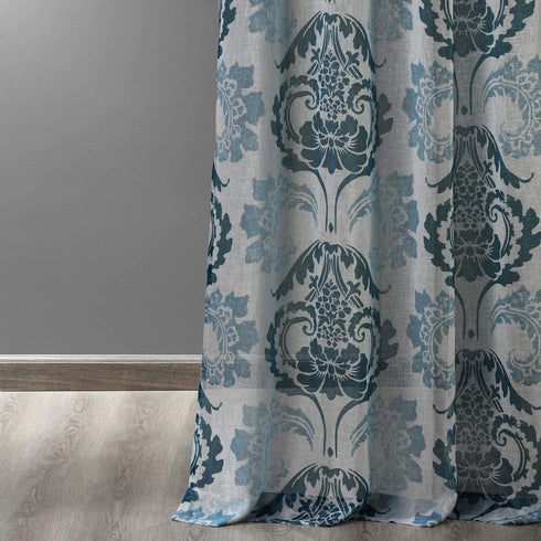 HPD Half Price Drapes SHCH-PS18043A-84-GR Damascus Grommet Faux Linen Printed Sheer Curtain (1 Panel), 50 X 84, Damacus Teal
