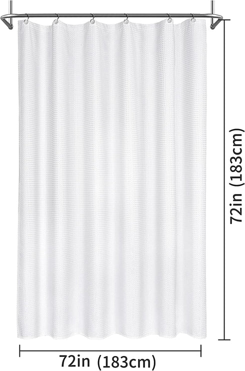Lampling Waffle Shower Curtain White Fabric Hotel Luxury Textured Modern Farmhouse Waterproof Bathroom Curtain Cloth Pretty Elegant Spring Shower Curtains Sets 72" x 72"