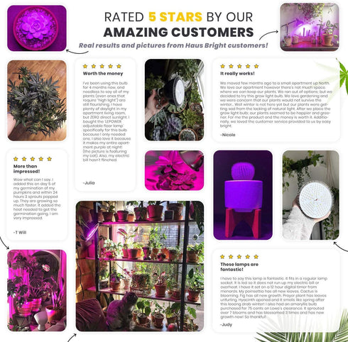 Haus Bright LED Grow Light Bulb - for Indoor Plants Full Spectrum Lamp | Seed Starting, House, Garden, Vegetable, Succulent, Hydroponic, Greenhouse Growing | 100W E27 (Original)