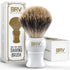 BRV MEN 100% Pure Badger Shaving Brush LARGE (24mm knots) - Heavy Resin Handle - Use with Double-Edge Safety Razor, Straight Razor and Shaving Bowl - White