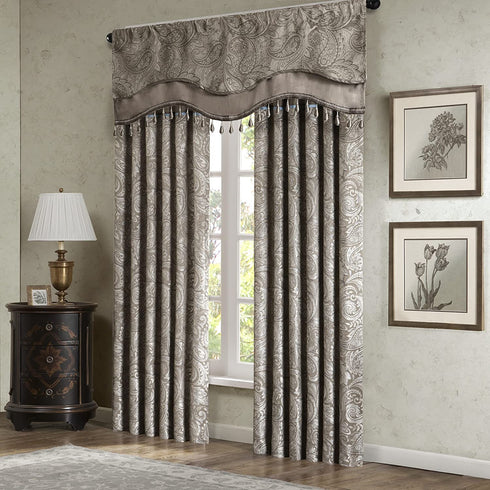 Madison Park Faux Silk Paisley Jacquard, Rod Pocket Curtain with Privacy Lining for Living Room, Kitchen, Bedroom and Dorm, 50 in x 18 in, Blue Bead Trim