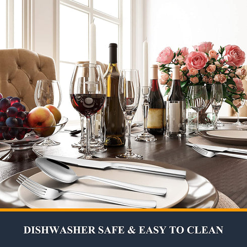 24 Pieces Silverware Set with Steak Knives, Yoehka Durable Stainless Steel Flatware Cutlery Set, Service for 4, Kitchen Utensil Tableware Set for Home and Restaurant Mirror Polished & Dishwasher Safe