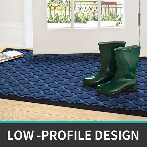 DEXI Door Mat Front Indoor Outdoor Doormat Small Heavy Duty Rubber Outside Floor Rug for Entryway Patio Waterproof Low-Profile,17"x29",Navy Blue