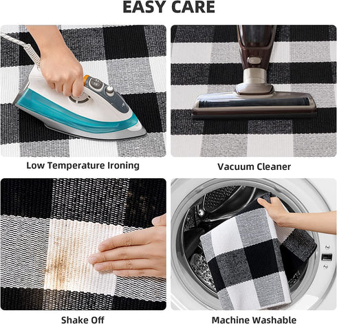 Buffalo Plaid Rug 2 x 6 ft Black and White Checkered Runner Rug Cotton Hand-Woven Indoor Outdoor Rugs for Hallway, Aisle, Kitchen, Laundry