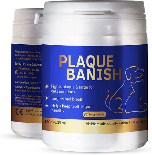 Plaque Banish 100% Natural Plaque Off & Tartar Remover For Dogs & Cats | Freshen Breath For Dogs & Cats | 6.3oz (180g) | Support Healthy Gums & Promote Dental Health | Prevent Plaque & Tartar Build Up