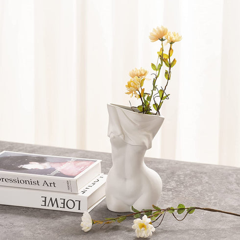 Feminine Body Vases, Feminine Curve Vases,Unique Undressing Look,Decorative Vases, Creative Floral Vases, Ceramic Vases for Modern Bohemian Home Decoration, (Birthday Gifts, (White)