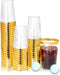 KOPHADOT 12oz Double Gold Rim Plastic Cups 50 packs with 2 Party Pong Balls, Disposable and Reusable Elegant GoldCup Clear Party Drinking Cups for Weddings, Bachelorette Parties, Christmas