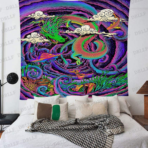 DBLLF Japanese Legendary Dragon Tapestry Trippy Marine Anime Theme Legend Dragon Tapestry,Size 60"x 60" Flannel Art Tapestries,for Living Room Bedroom Dorm Decor GTYYDB389