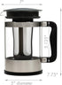 Primula Kedzie Deluxe Cold Brew Iced Coffee Maker Comfort Grip Handle, Durable Glass Carafe, Removable Mesh Filter, 6 Cup, Brushed Stainless Steel