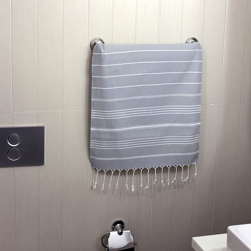 Clotho 4 Pack Turkish Hand Towel for Bathroom | Decorative Towel Set of 4 for Kitchen | 100% Cotton 18 x 40 Inches (Silver Gray)