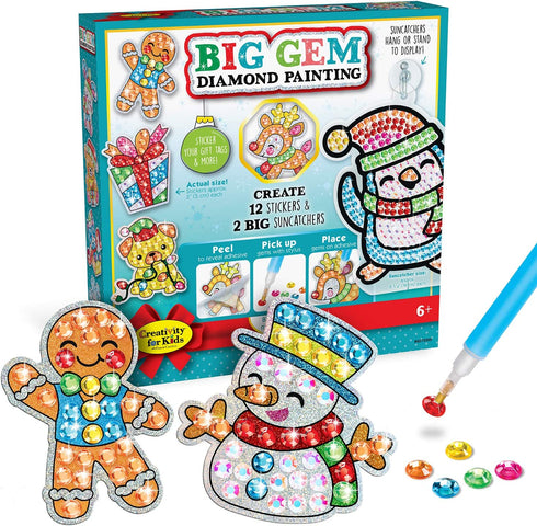 Creativity for Kids Big Gem Diamond Painting Kit - Create Your Own Holiday Stickers & Suncatchers - Diamond Art for Kids