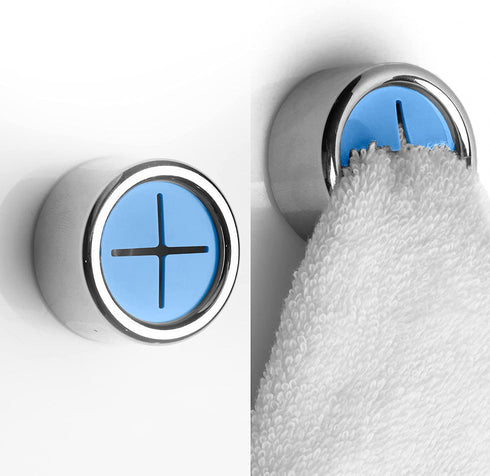 RICHYN Kitchen Towel Hooks Blue €“ Set of 2 self Adhesive Towel Hook €“ Premium Chrome Finish & Easy Installation €“ Firmly Holds Towel Without Tearing €“ Ideal as Bathroom, Outdoor Towel Holders