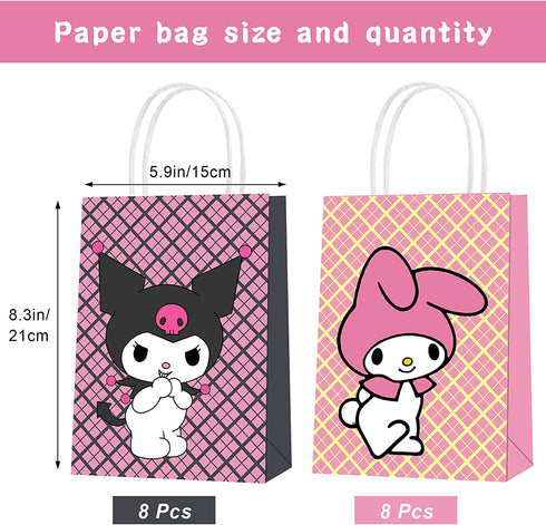 UINE 16 Pack Kuromi and My Melody Party Bags paper bags, Kuromi Bags for Kids Birthday,Candy Treat Bags for Boys Girls Kuromi Birthday Party Supplies