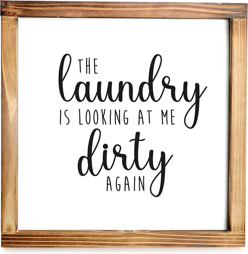 Laundry is Looking at Me Dirty Again Sign 12x12 Inch - Farmhouse Laundry Room Rustic Decor, Farmhouse Laundry Sign Decor, Square Laundry Sign, Wooden Laundry Sign, Laundry Looking at Me Dirty Sign