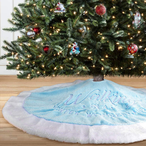 yuboo Light Blue Christmas Tree Skirt,36" Luxury Faux Fur with Snowflakes for Blue Christmas Ornaments Winter Wonderland Decorations