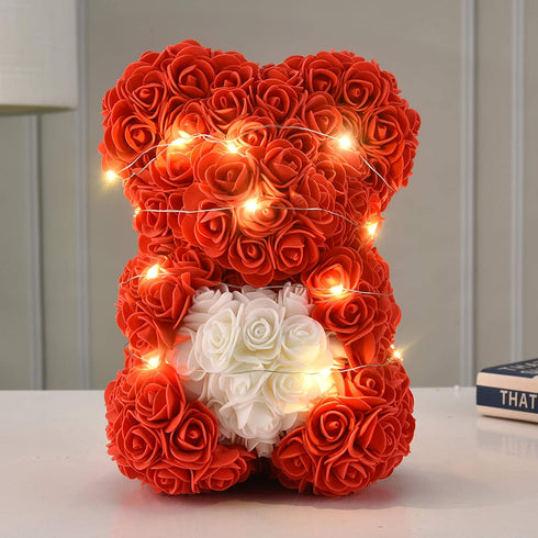 Rose Flower Bear- Rose Bear-Gifts for Girls, Women,mom,Girlfriends,Rose Teddy Bear-10 Gift Box (red, 10inch)