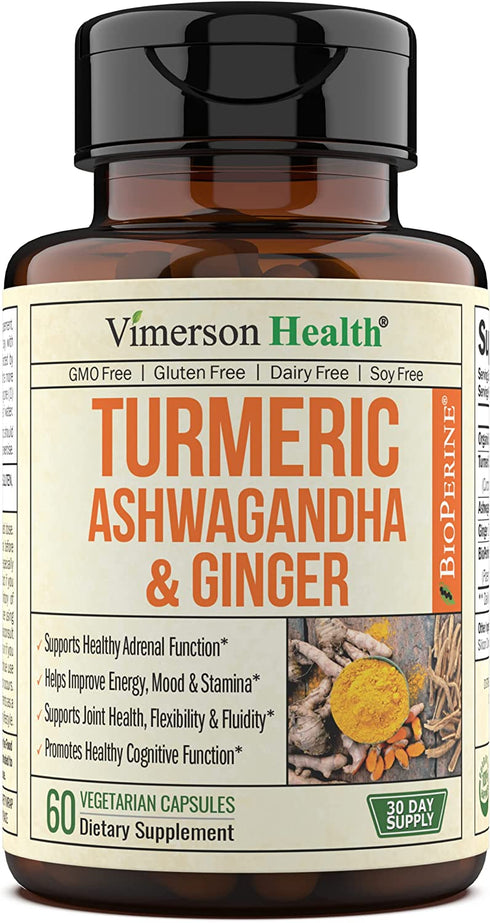Turmeric Curcumin Ashwagandha, Ginger, Bioperine. Occasional Joint Discomfort Relief Supplement. Antioxidant Properties for Healthy Thyroid and Adrenal Support, and Balanced Cortisol Levels.