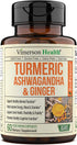 Turmeric Curcumin Ashwagandha, Ginger, Bioperine. Occasional Joint Discomfort Relief Supplement. Antioxidant Properties for Healthy Thyroid and Adrenal Support, and Balanced Cortisol Levels.