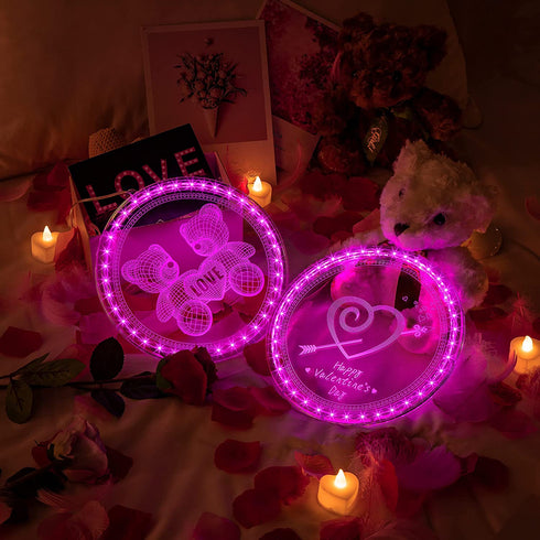 3D Illusion Lamp Night Light, 7.9 Inch Pink Window Decorations Lights with Suction Cup Hooks, Nightlight Bedside Lamps Bedroom Home Decoration for Kids Boys & Girls Women Birthday Gifts