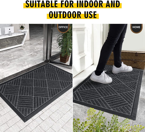 HAOJIAO Front Door Mats Outdoor , 17 x 29 Heavy Duty Rubber Non Slip Indoor Doormat, Durable Low Profile Welcome Mat Dirt Resistant Floor Rug for Entryway Patio Christmas, Grey