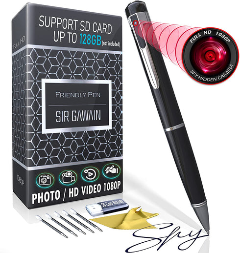 SIRGAWAIN Hidden Spy Camera Pen 1080p - Nanny Camera Spy Pen Full HD Loop Recording or Picture Taking - Wireless Hidden Security Cam with Wide Angle Lens, Discrete Rechargeable