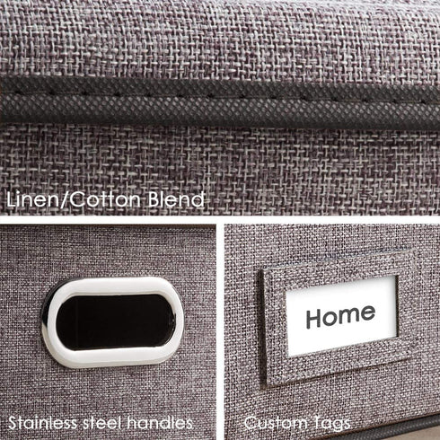 PRANDOM File Organizer Box - Set of 1 Collapsible Decorative Linen Filing Storage Hanging File Folders with Lids Office Cabinet Letter Size (15x12.2x10.75 inch)