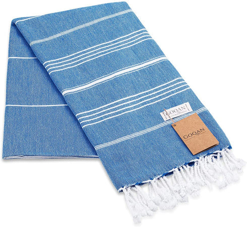 Realgrandbazaar Lucky Turkish Towels Beach Towels %100 Cotton - Pre Washed, No-Shrink, Quick Dry, Soft 39x71' Large Peshtemal, Turkish Towel, Set can be Made - Goqan by realgrandbazaar (Azure)