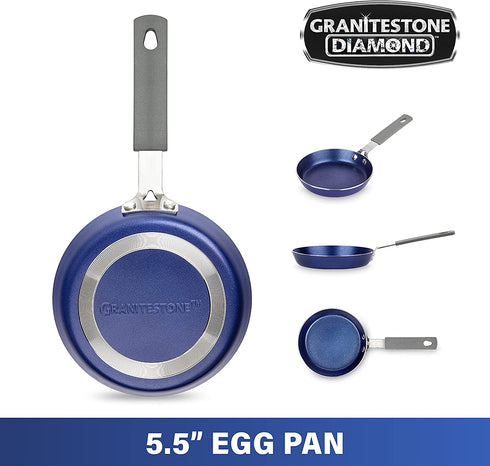 Granitestone Blue Mini Nonstick Egg & Omelet Pan 5.5 Single Serve Frying Pan / Skillet, Diamond Infused, Multipurpose Pan Designed for Eggs, Omelets, Pancakes, Rubber Handle, Dishwasher Safe