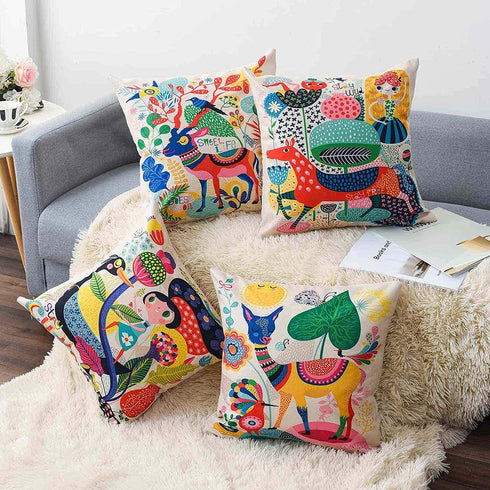 wyooxoo Throw Pillow Covers 18 x 18 Decorative Outdoor Pillow Covers Cushion Covers Kids Cartoon Animal Pillow Cases Set of 4 for Sofa Couch Children Room Bed Chair Home Decor