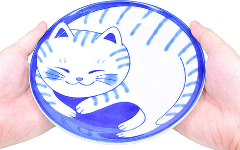 Mino Ware Japanese Pasta Bowl, Rice Soup Sarada Curry Rice, NEKOCHIGURA Cat Design, 7.9 inch, Tora