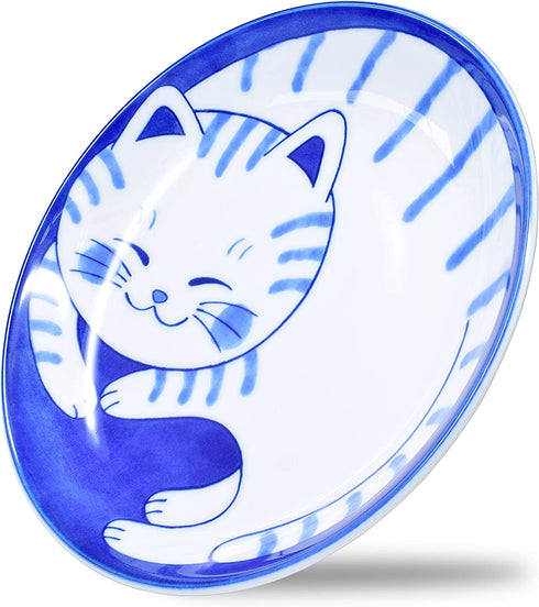 Mino Ware Japanese Pasta Bowl, Rice Soup Sarada Curry Rice, NEKOCHIGURA Cat Design, 7.9 inch, Tora
