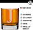 Etched Monogram 10.25oz Rocks Old Fashioned Lowball Glass for Whiskey Scotch Bourbon (Letter J)