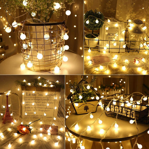 33Ft 100 LED Mini Ball String Lights, Fairy Lights with Remote, 8 Lighting Modes and Timer Function for Bedroom, Garden, Patio, Wedding, Christmas Tree, Warm White