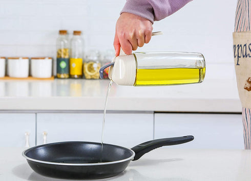 AINAAN Auto Flip Olive Oil Dispenser Bottle,Leakproof Condiment Container,Non-Slip Handle for Kitchen Cooking, 300ml, White, Oil Bottle
