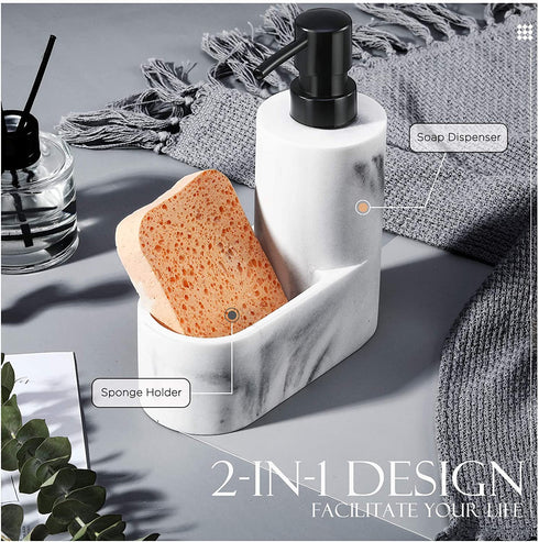 MoKo Liquid Soap Dispenser with Sponge Holder, Dish Soap Dispenser Pump Bottle with Brush Holder for Kitchen Bathroom Counter-top Sink Scouring Pad Storage and Organization, Sandy White