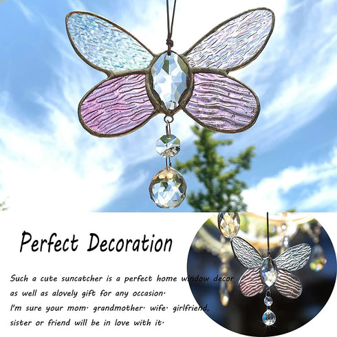 H&D HYALINE & DORA Stained Glass Butterfly Wall Hanging Window Suncatcher Decor Rainbow Pendant