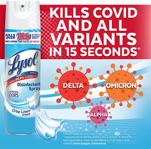 Lysol Disinfectant Spray, Sanitizing and Antibacterial Spray, For Disinfecting and Deodorizing, Crisp Linen, 2 Count, 19 fl oz each