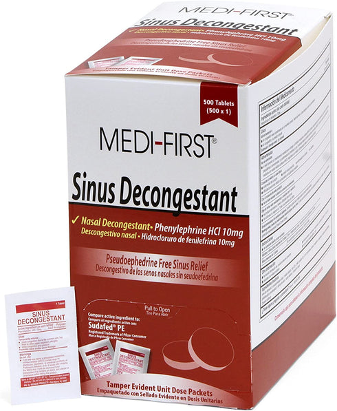 Medi-First Sinus Decongestant, Nasal Decongestion Pills - 1 Box of 500 Tablets