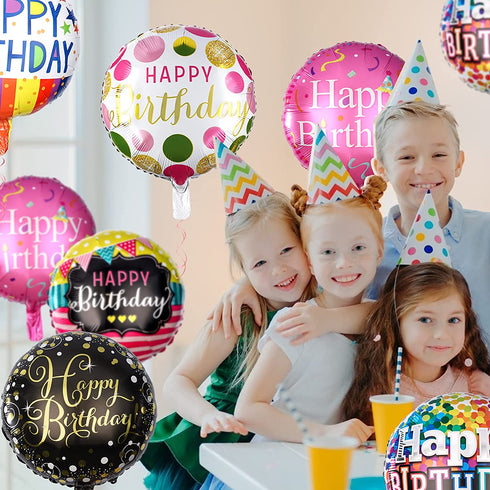 Sharlity Happy Birthday Foil Mylar Helium Balloon, 18" Round Foil Balloon, Pack of 30