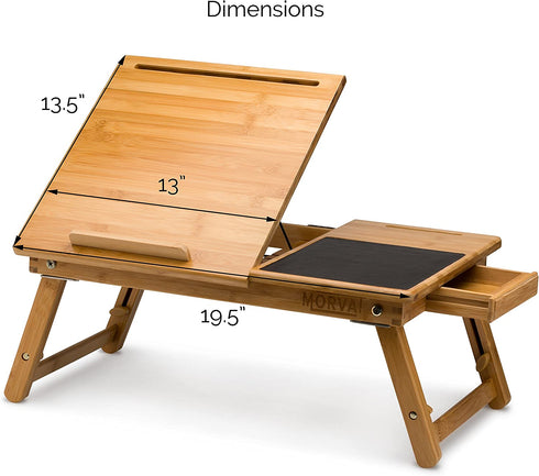 MORVAT Laptop Lap Desk with Storage Bed Desk Lap Tray with Built in Mouse Pad Adjustable Laptop Stand for Bed Writing Desk Lap Desk Bed Table Laptop Desk with Magnetic Drawer 100% Natural Bamboo Wood