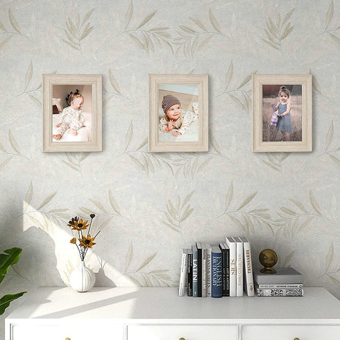 Shampsen 5x7 Picture Frames 3 Pack Beige Wood Grain Rustic Scandi Picture Frames Collage Wall Decor Gift for Birthday, Anniversary, Mother's Day