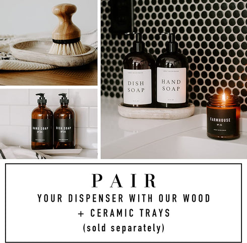 Sweet Water Decor Clear Glass Jar | Refill Dish Soap Dispenser | 16 oz Refillable Bottle with Pump | White Waterproof Label with Black Text| Rustic, Modern, Farmhouse Gift (Dish Soap)