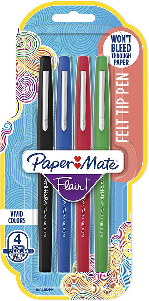 Paper Mate Flair Felt Tip Pens, Medium Point (0.7mm), Business Colors, 4 Count - 8404452PP