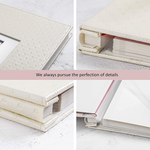 13x13 Photo Album Scrapbook Large Sticky Pages Self Adhesive 4x6 5x7 8x10 Fit Any Size of Photos Stamps Tickets with DIY Cut-Out Window Beige 30 Sheets-White