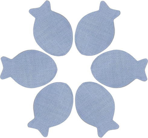 FunWheat Burlap Fish Braided Placemats Set of 6 for Dining Tables Heat Resistant Jute Table Mats Farmhouse Woven Natural Fabric Rustic Place mats for Wedding Decoration (Light Blue )