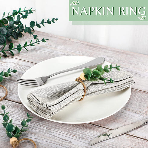 6 Pieces Eucalyptus Napkin Rings Handmade Wooden Beads Rustic Farmhouse Napkin Rings Set of 6 Home Decor Faux Greenery Napkin Holders for Weddings Family Gatherings Party