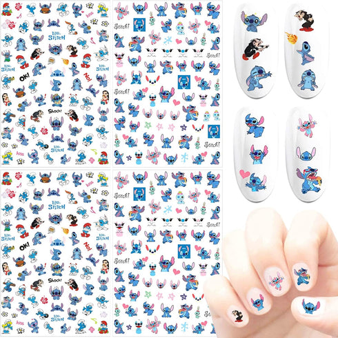 4 Sheets Cartoon Nail Art Stickers Decals 3D Self Adhesive Nail Art Supplies Cute Cartoon Nail Stickers DIY Nail Designs Sticker Luxury Designer Nail Stickers for Girls Women Kids