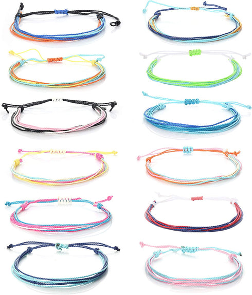 Subiceto 12 Pieces Multicolor String Handmade Braided Bracelet Strand Waterproof Bohemian Bracelets for Women Boho Handcrafted Jewelry Set