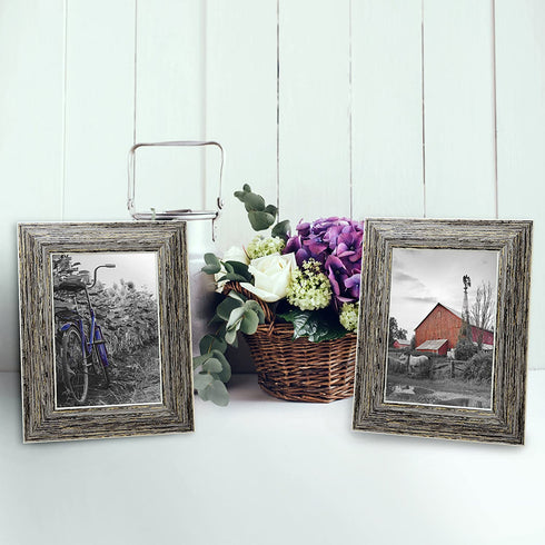 Americanflat 5x7 Rustic Tan Picture Frame with Polished Glass - Horizontal and Vertical Formats for Wall and Tabletop - Pack of 2