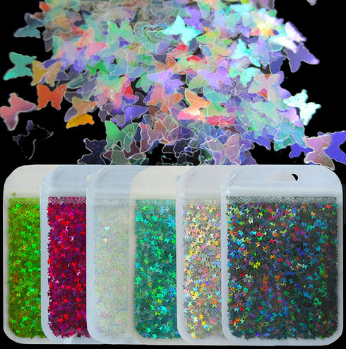 LoveOurHome 60g Butterfly Shapes Chunky Glitter Flakes Holographic Mylar Glitter Sequins Confetti Sparkles Manicure Nail Design Decor Resin Epoxy Accessories Crafts Supply (Butterfly)